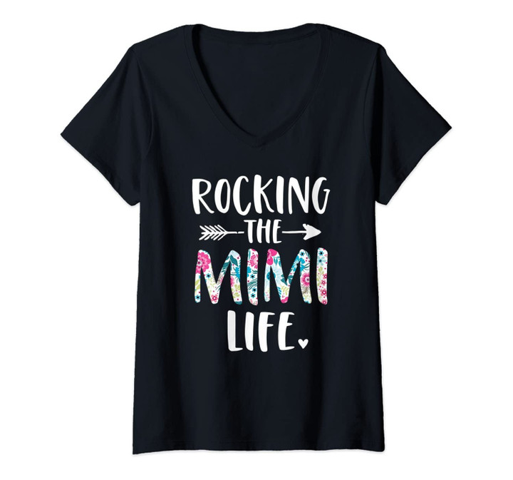 Womens Rocking The Mimi Life New Grandma Granny To Be Gigi Nana V-Neck T-Shirt
