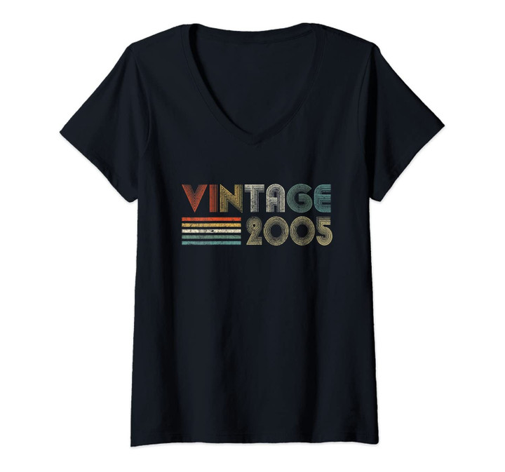 Womens Vintage 2005 Gift Men Women 16 Yrs Old 16th Birthday Retro V-Neck T-Shirt