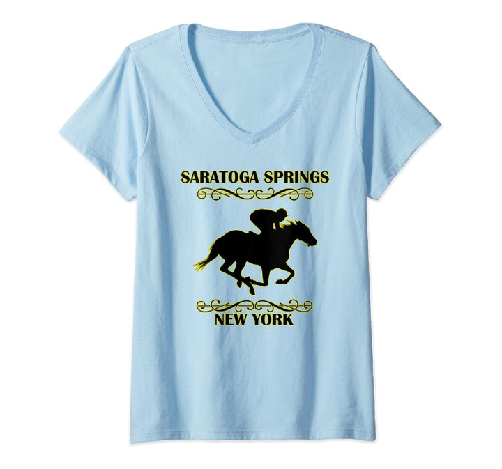 Womens Saratoga Springs New York Horse Racing Jockey V-Neck T-Shirt