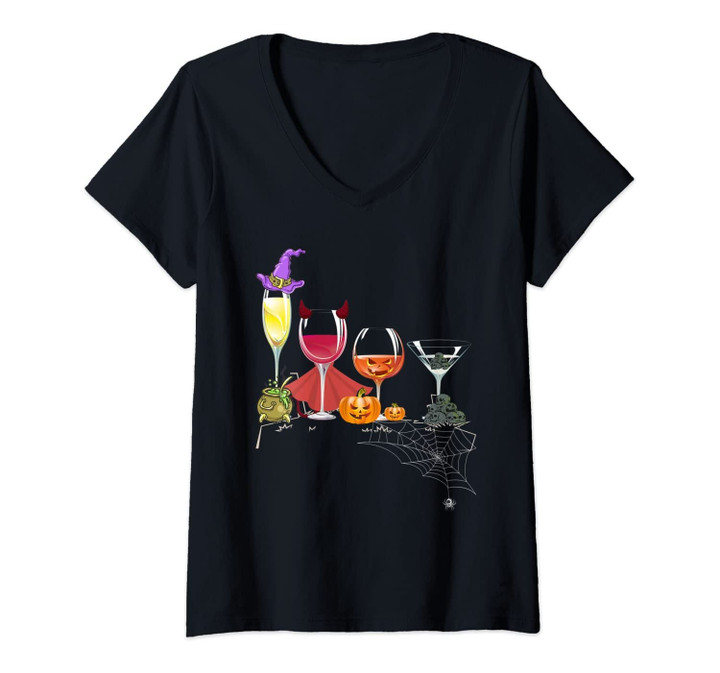 Womens Spellbind Wine Glass Of Witchcraft Halloween V-Neck T-Shirt