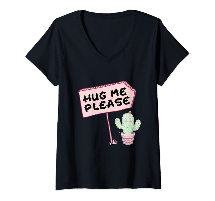 Womens Hug Me Please Cactus V-Neck T-Shirt