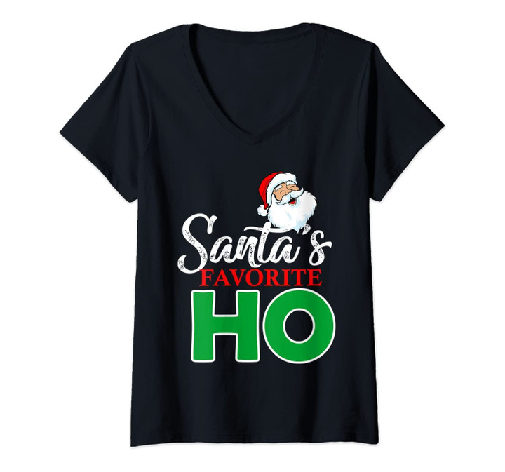 Womens Santas Favorite Ho Funny Christmas Xmas Gift For Adults V-Neck T-Shirt
