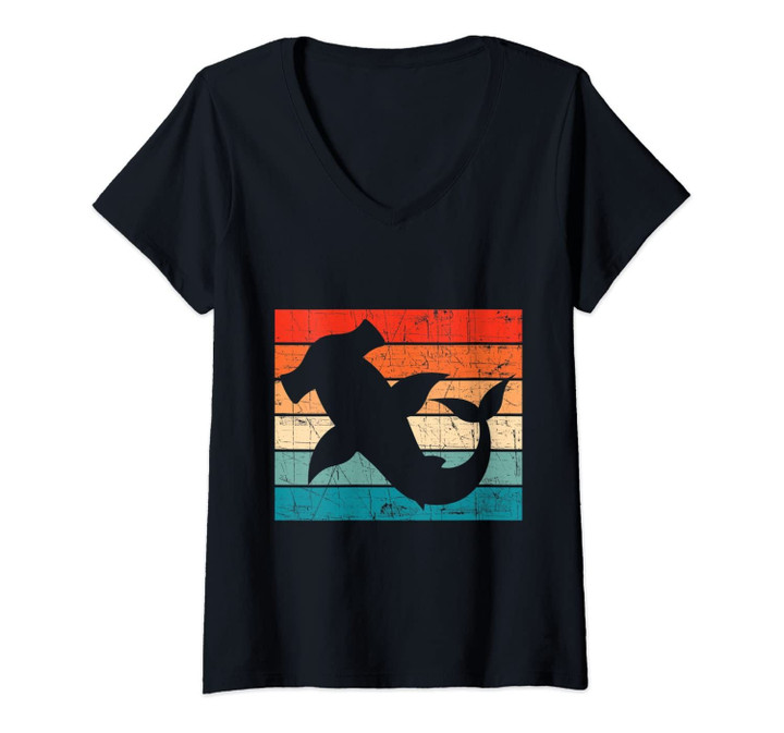 Womens Vintage Color Animal Lover - Hammerhead Shark V-Neck T-Shirt