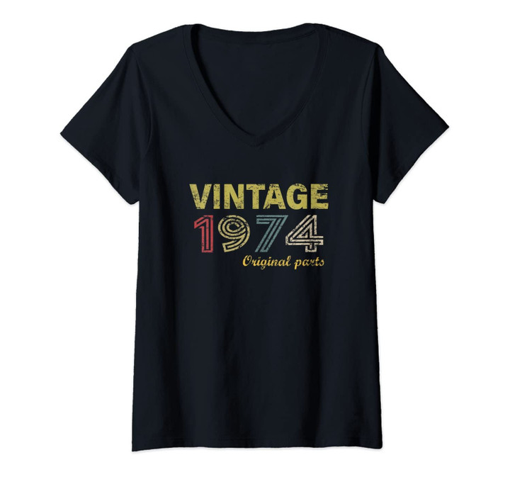 Womens Vintage 1974 47 Year Old Bday 47th Birthday Gift Men Women V-Neck T-Shirt