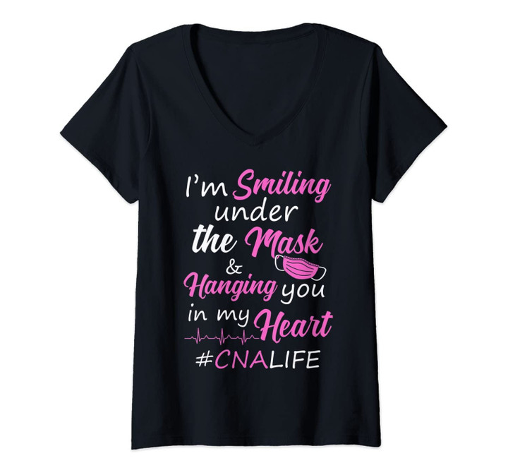Womens I'm Smiling Funny Cna Nurse Women Nursing Rn Lpn Gift V-Neck T-Shirt
