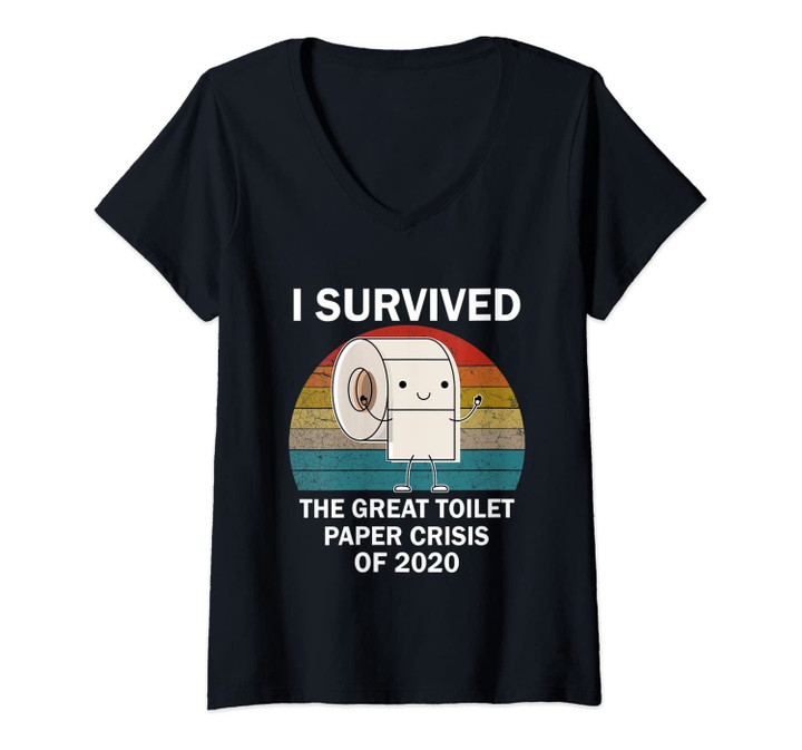 Womens Vintage I Survived The Great Toilet Paper Crisis Of 2020 V-Neck T-Shirt