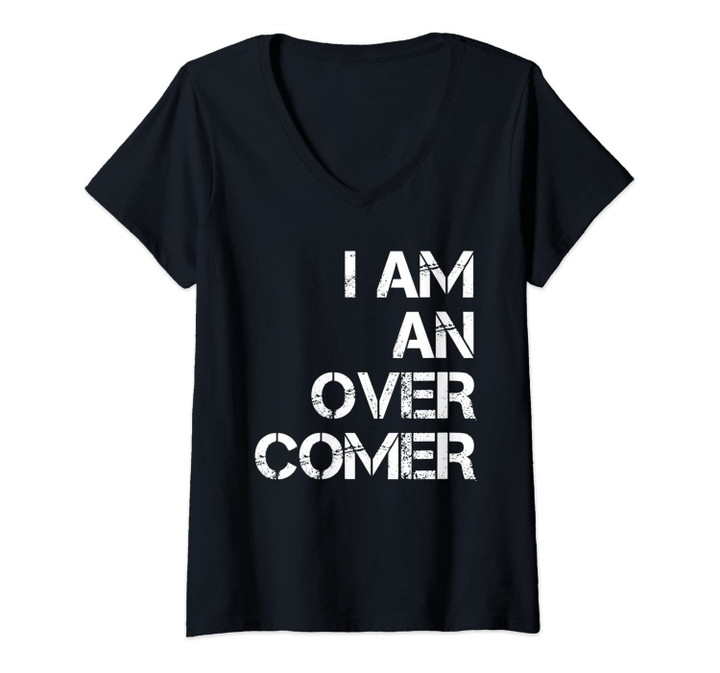 Womens I Am An Overcomer V-Neck T-Shirt
