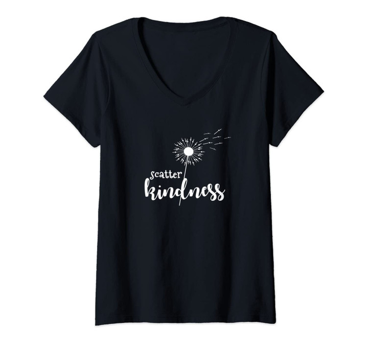 Womens Scatter Kindness Dandelion V-Neck T-Shirt
