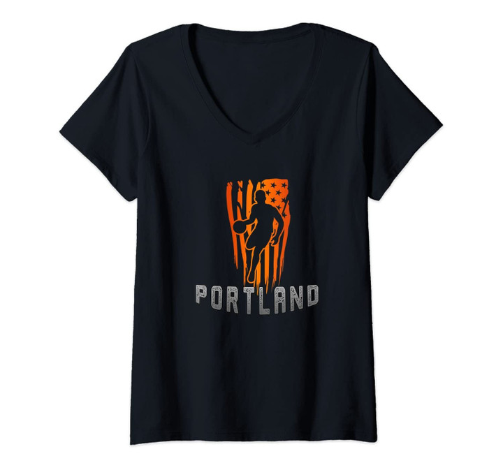 Womens Vintage Gift For The Trailblazer Fans Portland Usa Flag V-Neck T-Shirt