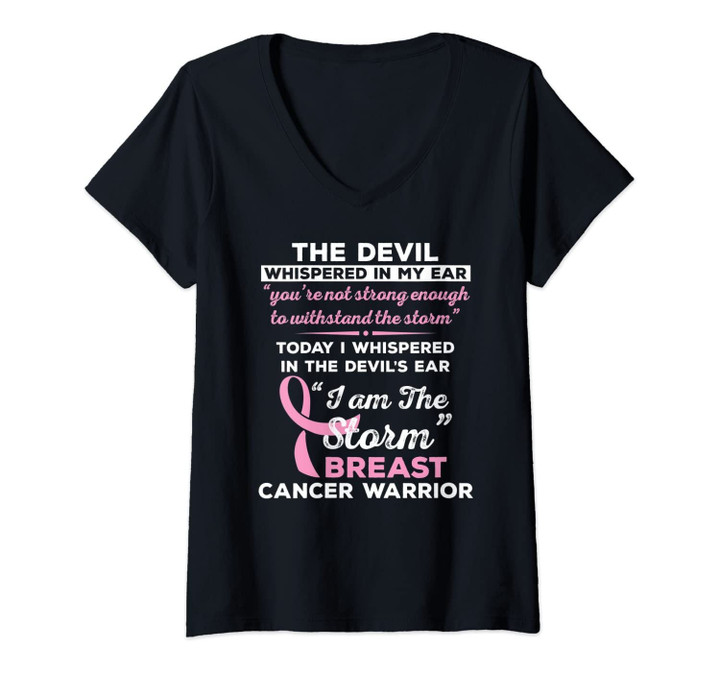 Womens I Am The Storm Breast Cancer Warrior V-Neck T-Shirt