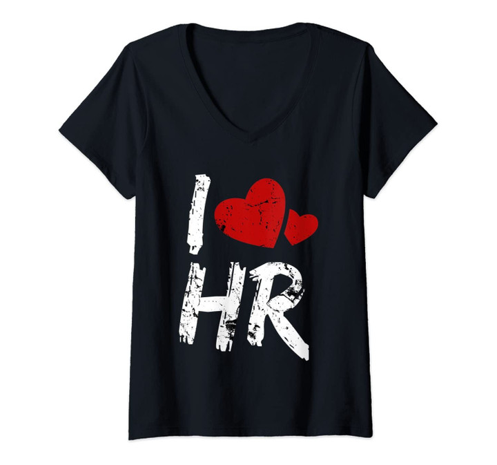 Womens I Love Hr Red Heart Human Resources Love Shirt V-Neck T-Shirt