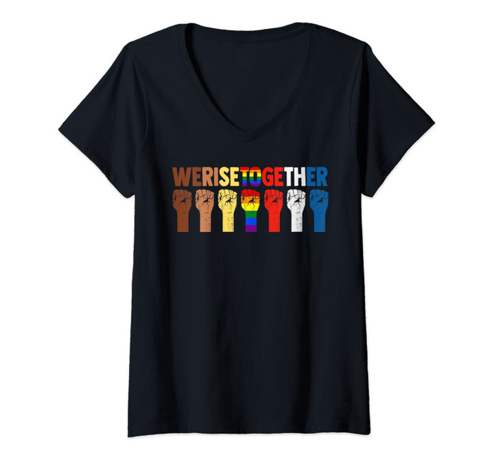 Womens We Rise Together Shirt Feminist Gift V-Neck T-Shirt