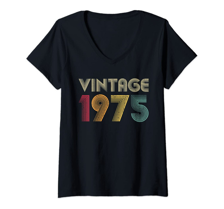 Womens Vintage 1975 46th Birthday Gift Retro 46 Years Old Mom Dad V-Neck T-Shirt