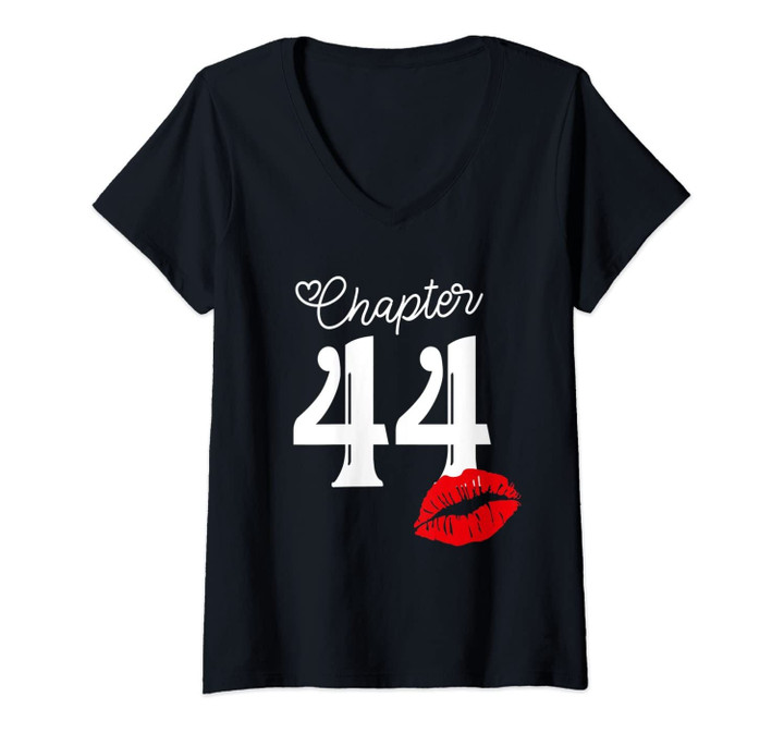 Womens Womens Chapter 44 Years 1976 44th Happy Birthday Lips V-Neck T-Shirt