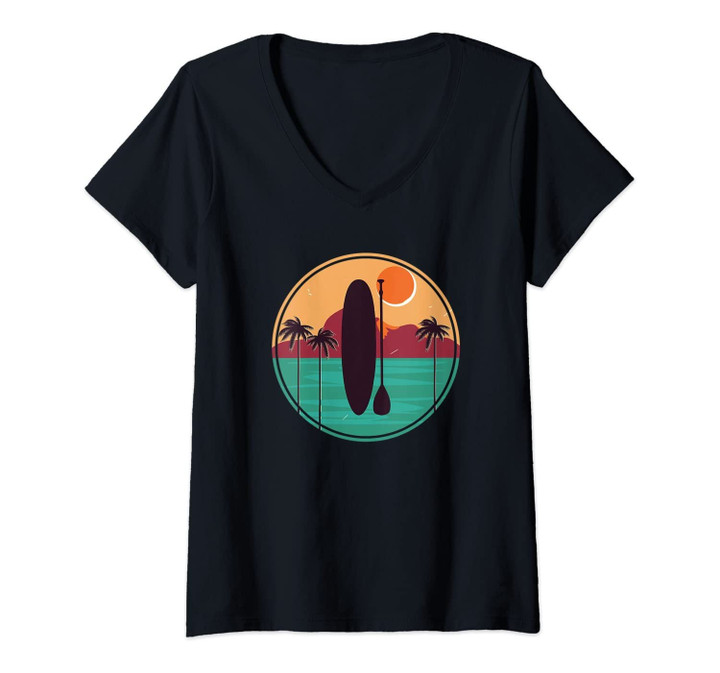 Womens Vintage Summer Stand Up Paddle | Board Sup V-Neck T-Shirt