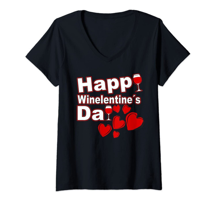 Womens Wine Is My Valentine Tee - Happy Winelentine's Day V-Neck T-Shirt