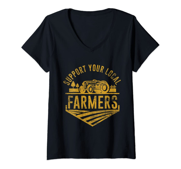 Womens Support Your Local Farmers V-Neck T-Shirt