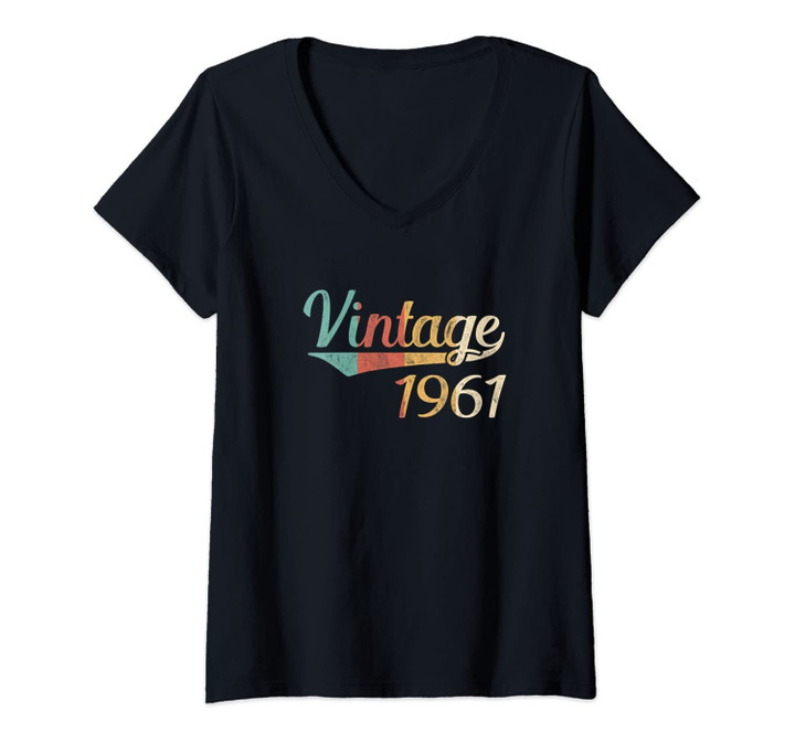 Womens Vintage 1961 60th Birthday Gift 60 Year Old Lady V-Neck T-Shirt
