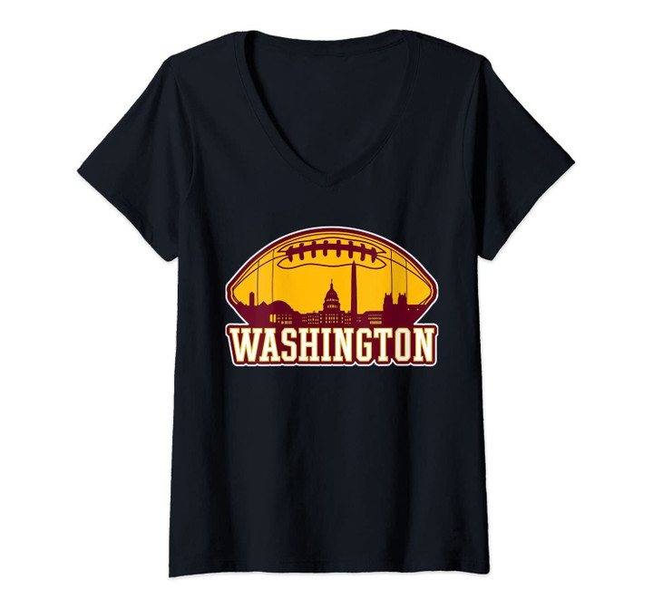 Womens Vintage Washington Football Dc Skyline Sports Team Novelty V-Neck T-Shirt