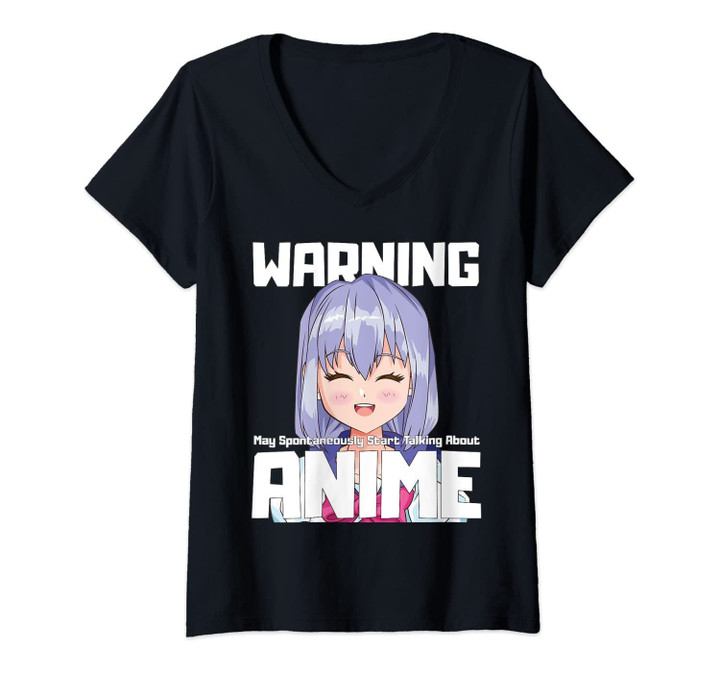 Womens Warning May Spontaneously Start Talking About Anime V-Neck T-Shirt