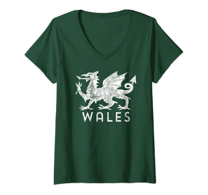 Womens Rugby Welsh Tshirt Red Dragon Flag Of Wales V-Neck T-Shirt