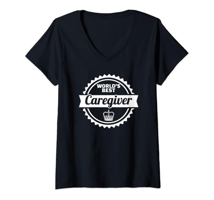 Womens World's Best Caregiver V-Neck T-Shirt