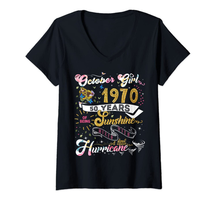 Womens Vintage October 1970 Classic 50 Years Old 50th Birthday V-Neck T-Shirt