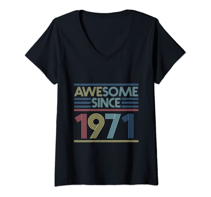 Womens Vintage 50th Birthday Gifts - Awesome Since 1971 V-Neck T-Shirt