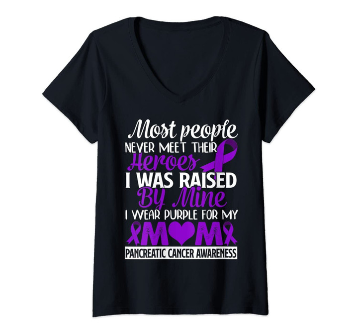 Womens I Wear Purple For My Mom Pancreatic Cancer Awareness V-Neck T-Shirt