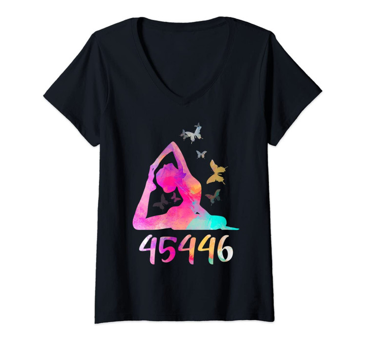 Womens Womens 45446 Beige Af 45% Against 45 Yoga Namaste Watercolor V-Neck T-Shirt