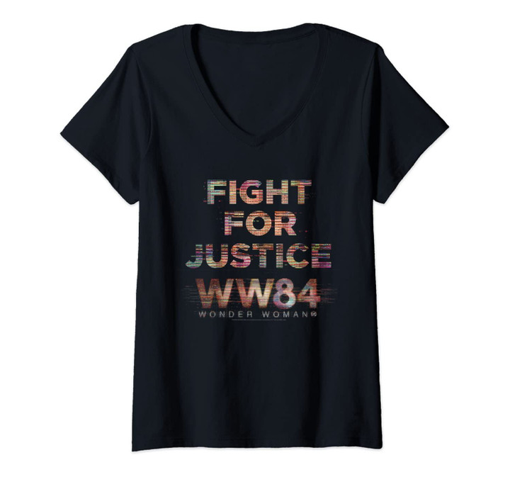 Womens Wonder Woman 84 Fight For Justice Logo V-Neck T-Shirt
