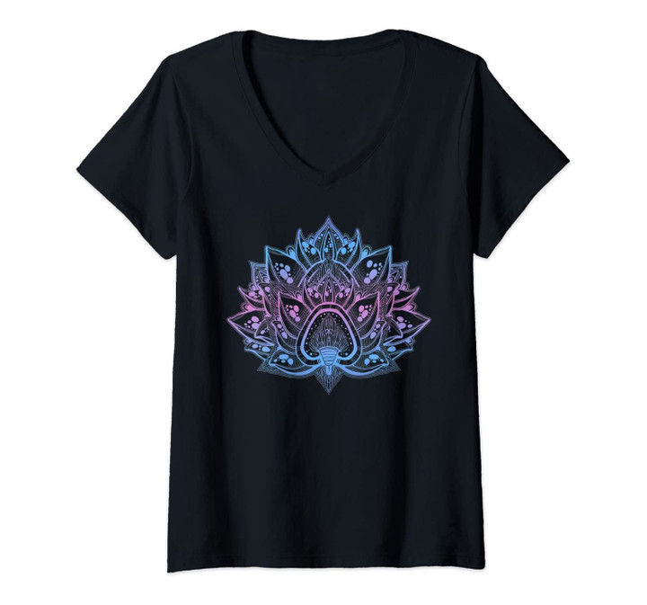 Womens Spiritual Lotus Flower Yoga Meditation V-Neck T-Shirt