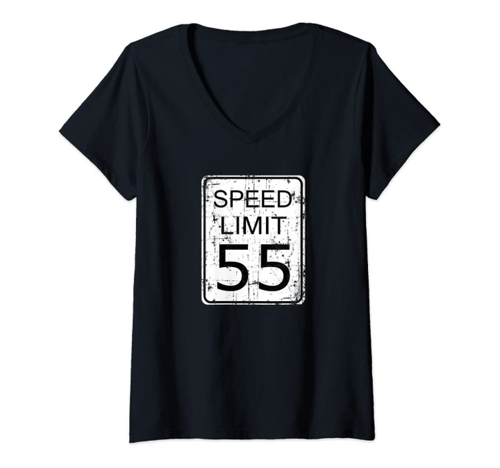 Womens Speed Limit 55 Road Street Sign Distressed Novelty V-Neck T-Shirt