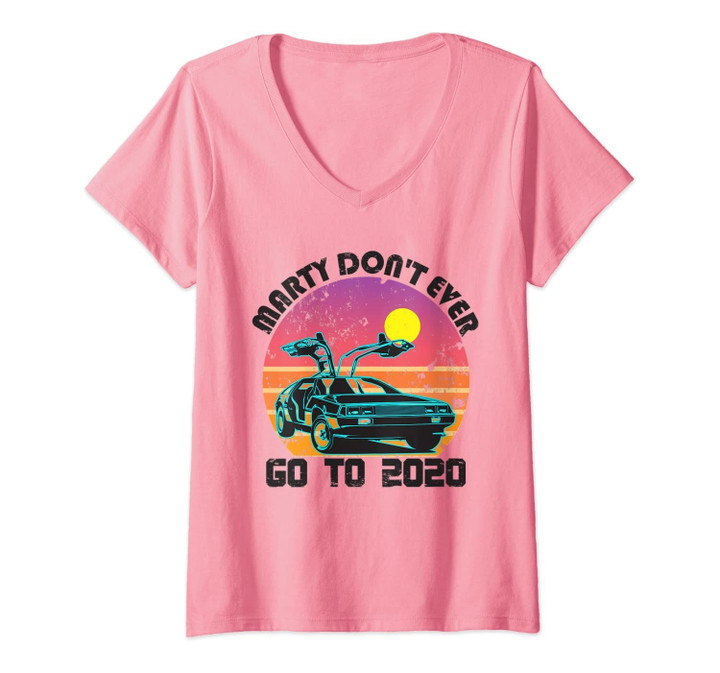 Womens Vintage Car 80s Marty Whatever Happens Don't Ever Go To 2020 V-Neck T-Shirt