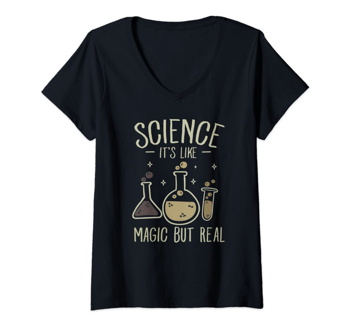 Womens Science Its Like Magic But Real Design Geek Geometry V-Neck T-Shirt