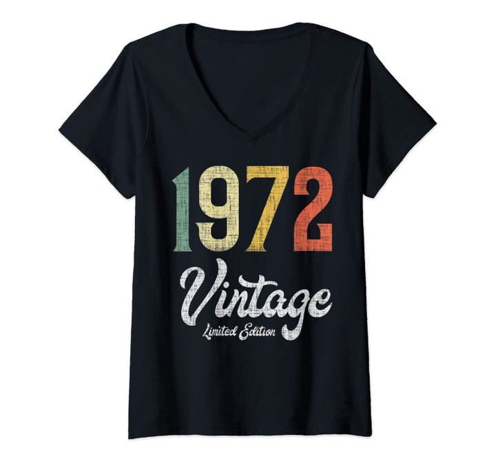 Womens Vintage 1972 Limited Edition Birthday V-Neck T-Shirt