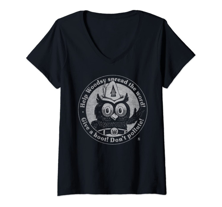 Womens Woodsy Owl Give A Hoot Don't Pollute Faded Vintage V-Neck T-Shirt