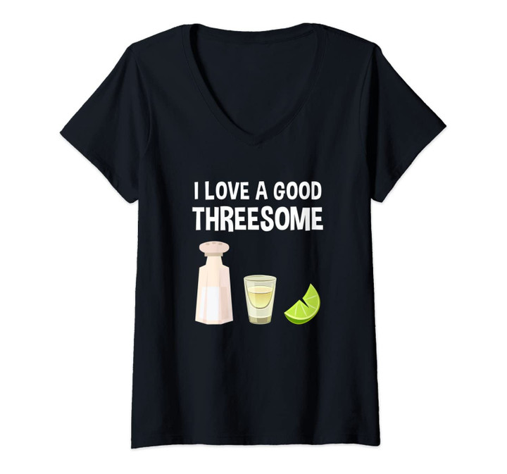 Womens Salt Lime Tequila Threesome Bartender Liquor Shots V-Neck T-Shirt