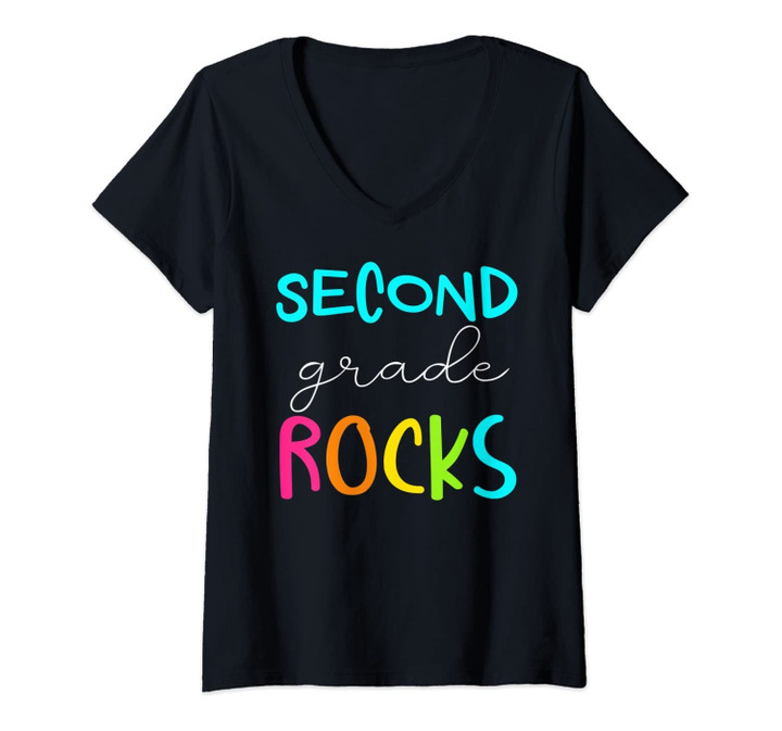 Womens Second Grade Rocks Shirt Team 2nd Grade Teacher V-Neck T-Shirt