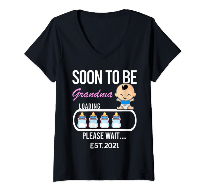 Womens Soon To Be Grandma Est. 2021 2020 Gift Tee Funny Mommy Mom V-Neck T-Shirt