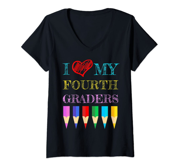 Womens I Love My Fourth Graders Cute T-Shirt For 4th Grade Teacher V-Neck T-Shirt