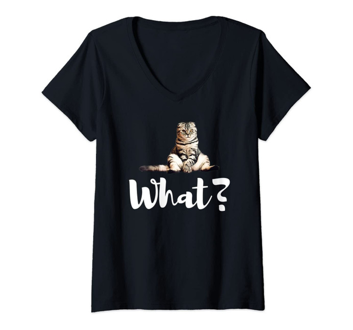 Womens Scottish Fold Cats Funny What Cute Kitten Gifts V-Neck T-Shirt