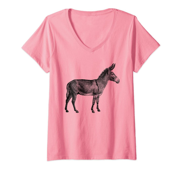 Womens Vintage Donkey Print V-Neck T-Shirt