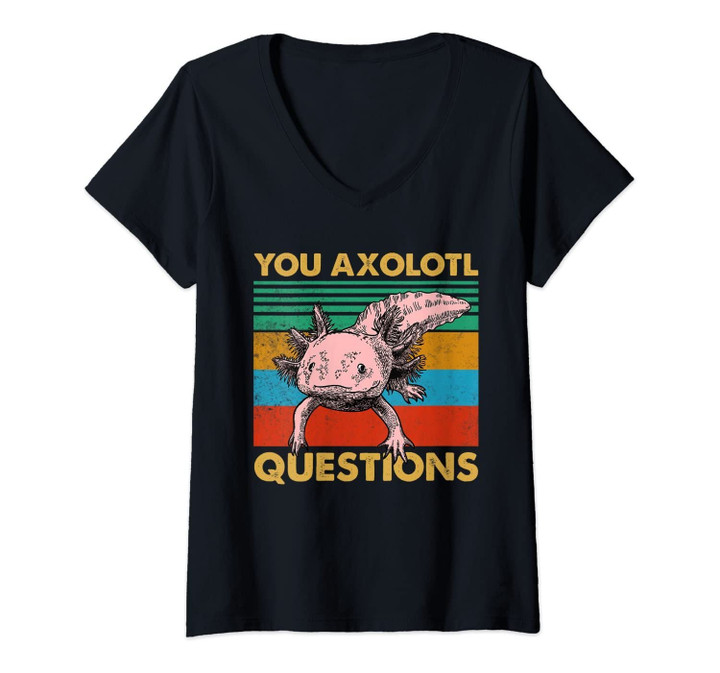 Womens Vintage You Axolotl Questions Cute Pun Funny Axolotl Lover V-Neck T-Shirt
