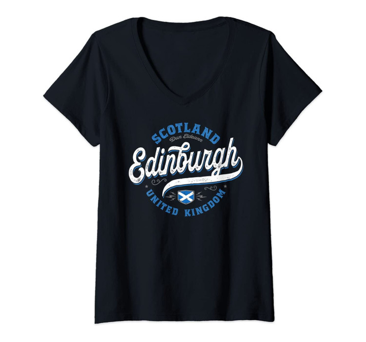 Womens Vintage Edinburgh Scotland V-Neck T-Shirt