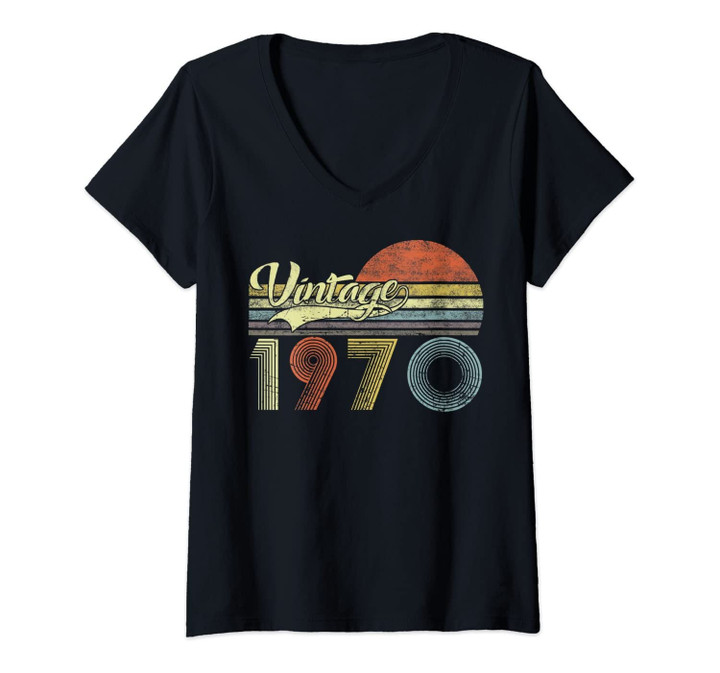 Womens Vintage 1970 All Original Parts 560th Birthday 50 Years Old V-Neck T-Shirt