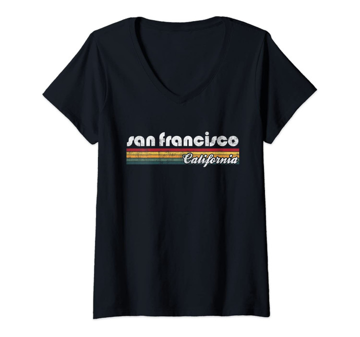 Womens San Francisco California Vintage 70'S 80'S Retro Style Gift V-Neck T-Shirt