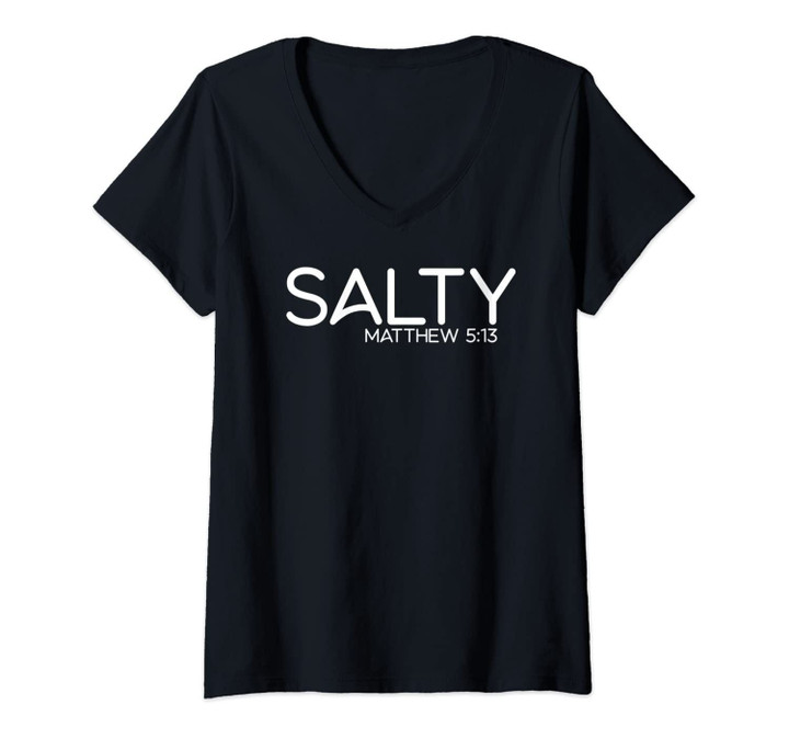 Womens Salty Shirt Matthew 5:13 Vintage Christian V-Neck T-Shirt