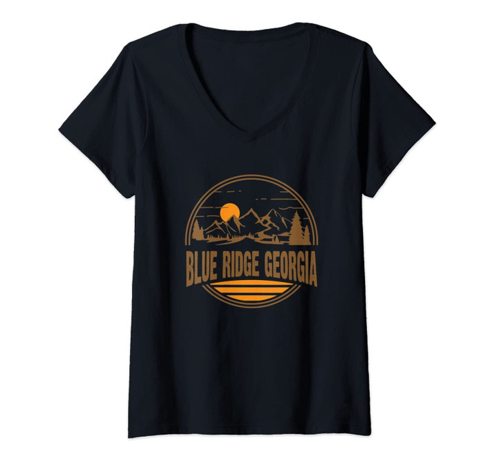 Womens Vintage Blue Ridge, Georgia Mountain Hiking Souvenir Print V-Neck T-Shirt