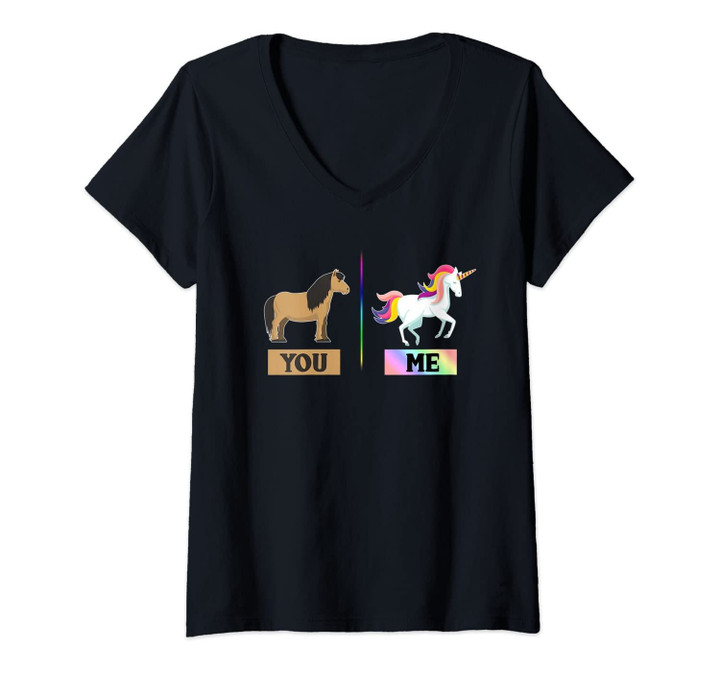 Womens You & Me Funny Horse And Unicorn V-Neck T-Shirt